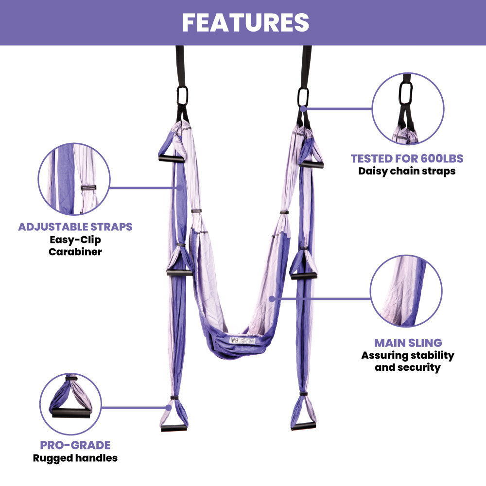 Purple Yoga trapeze Yoga swing, features