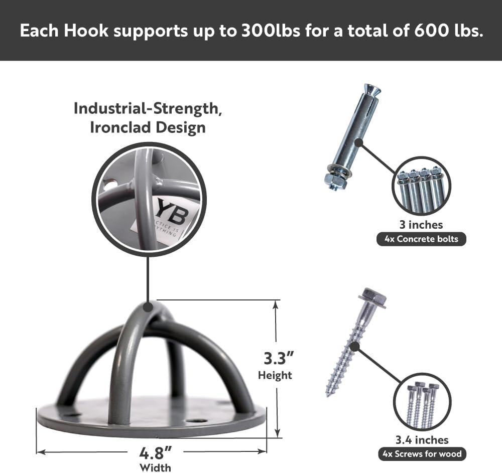 Yoga Trapeze Ceiling Hooks – Ceiling Mount Hook Kit for Aerial Yoga Swings & Hammocks