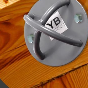 Hook mounted on a wood beam with lag bolts
